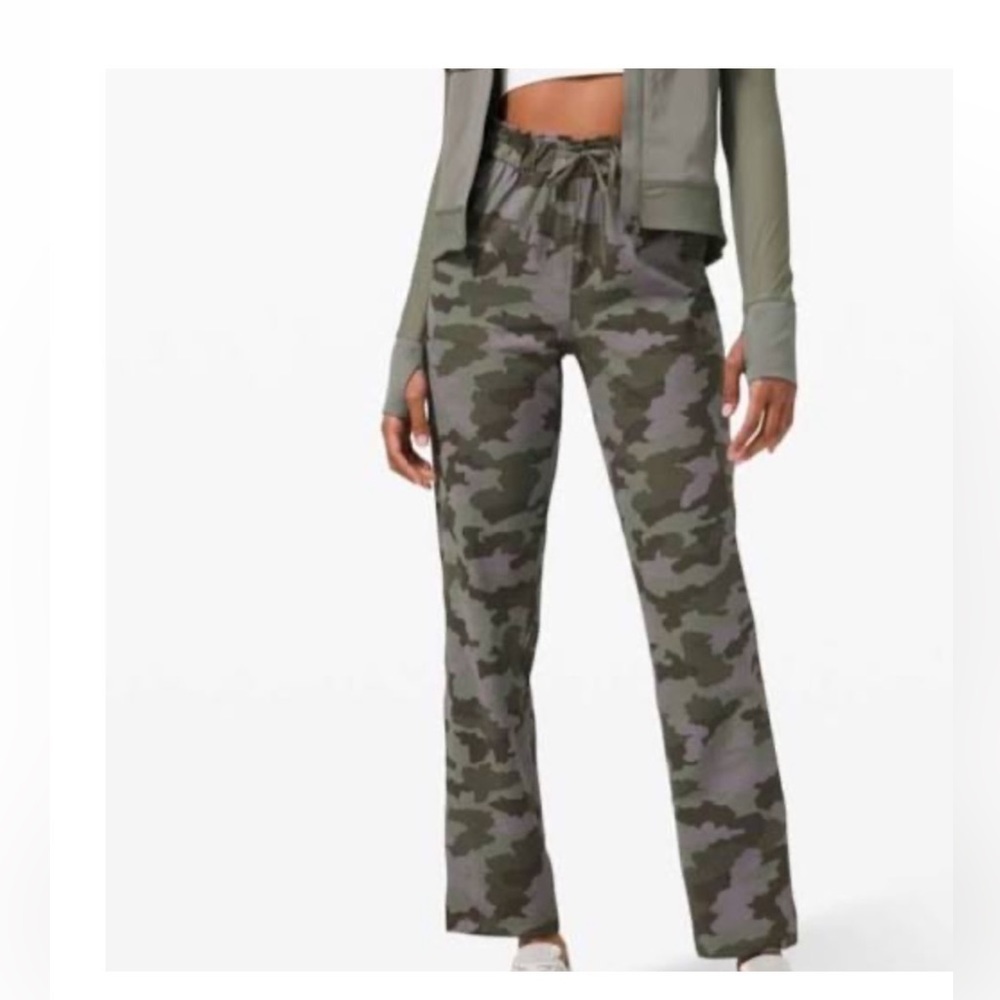Lululemon on the camouflage keep moving pants/joggers. Keep moving pant.